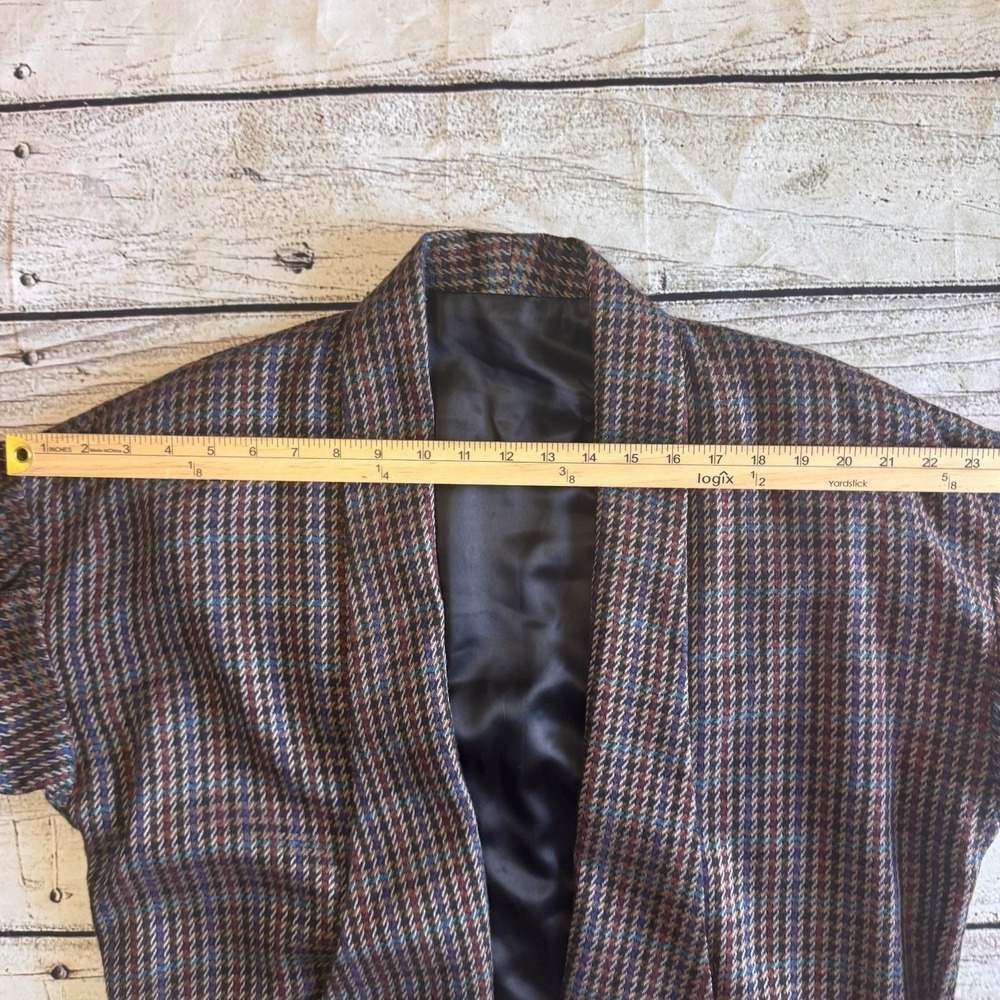 Vintage Houndstooth Tweed Jacket Women's Medium Draped Shawl Collar Open Front - Picture 15 of 16